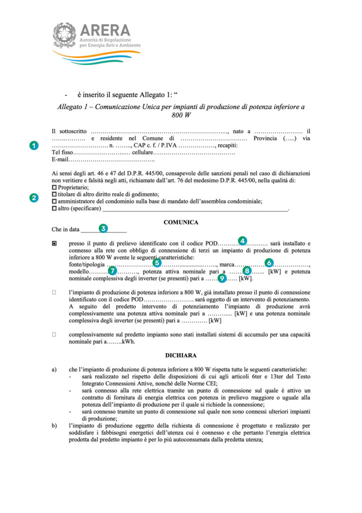 Guida di compilazione del modulo ARERA