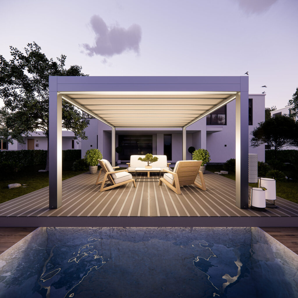 Pergola fotovoltaica con illuminazione